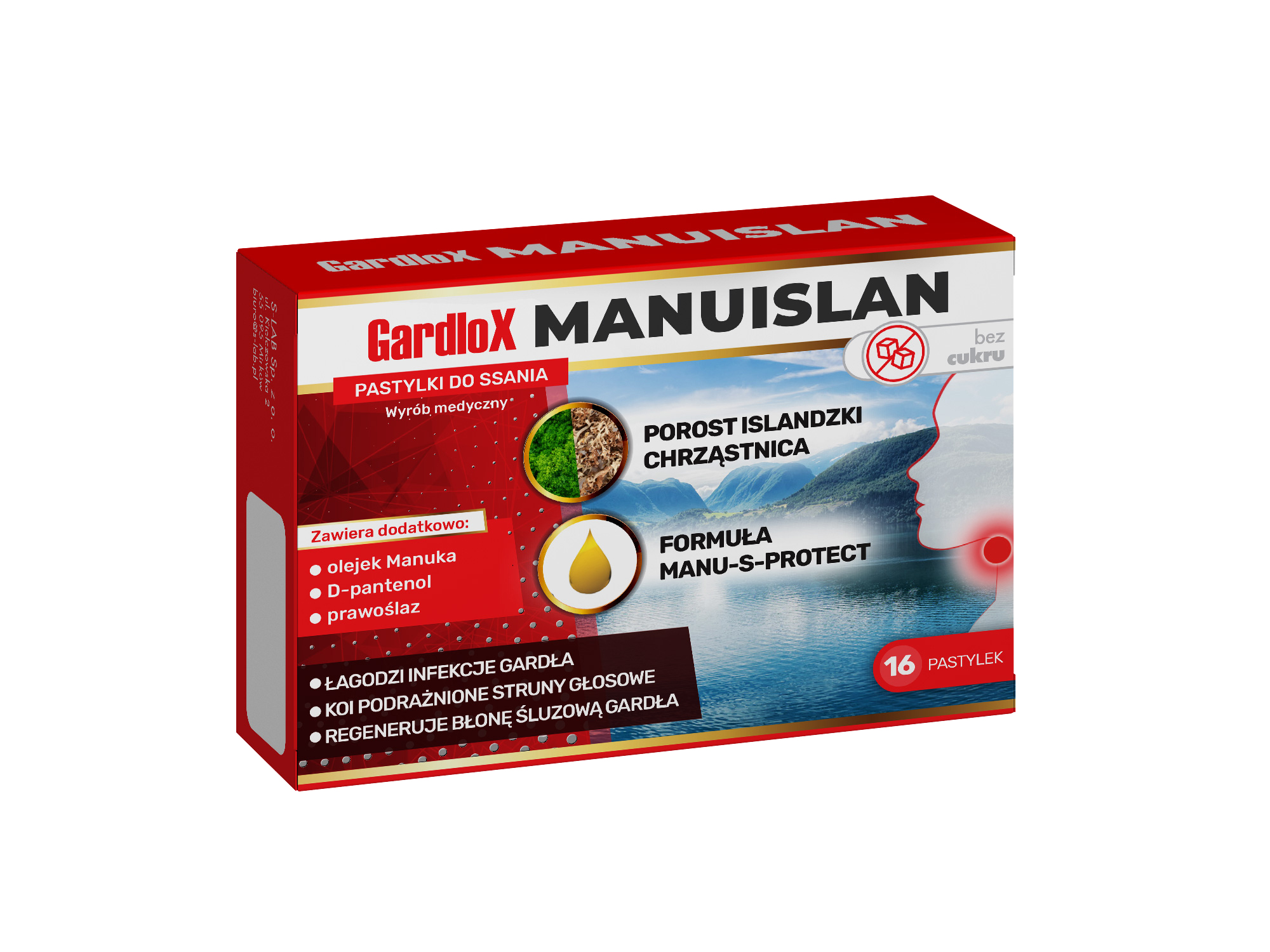Gardlox MANUISLAN bez cukru pastylki, 16 szt S-Lab 1 Gardlox MANUISLAN bez cukru pastylki, 16 szt S-Lab