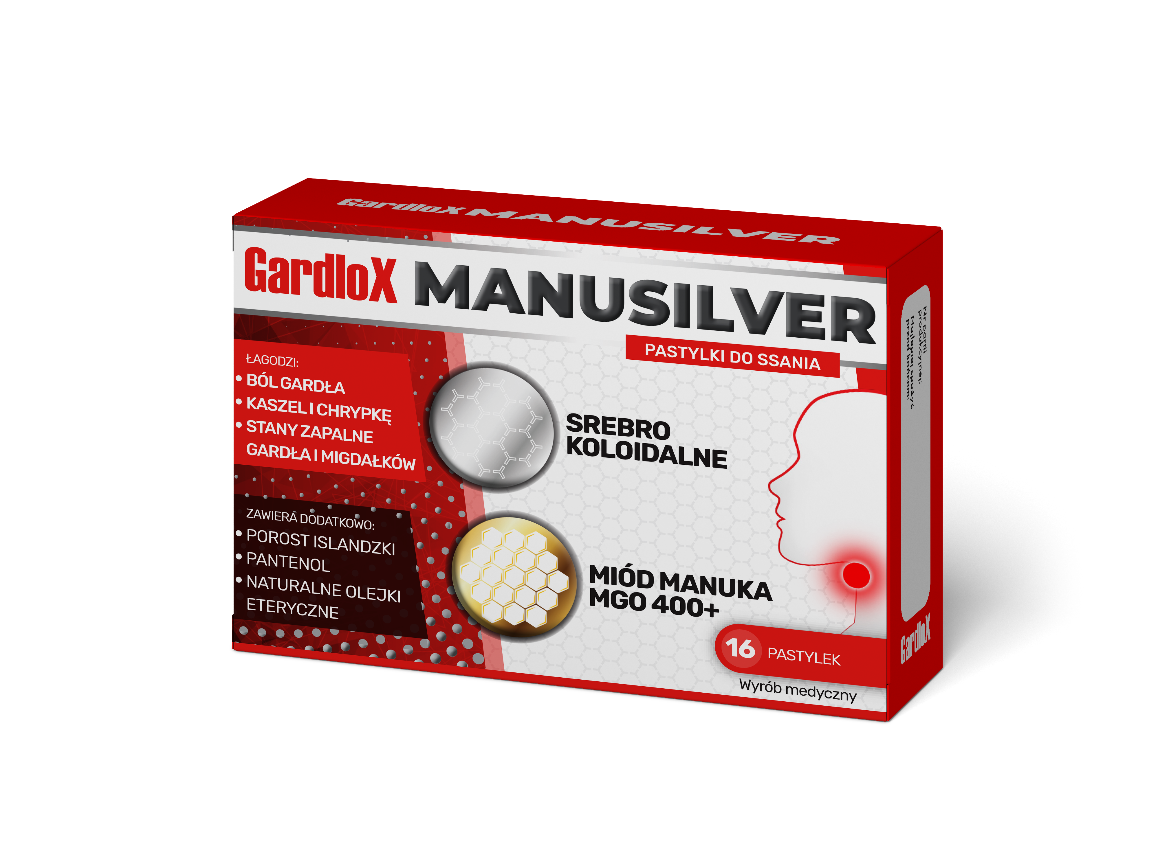 Gardlox Manusilver - Pastylki do gardła pastylki, 16 szt S-Lab miód manuka 1 Gardlox Manusilver - Pastylki do gardła pastylki, 16 szt S-Lab miód manuka