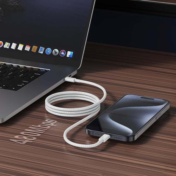 APPLE KABEL TYP-C -TYP-C 1M 60W DO IPHONE 15 BIAŁY OPLOT BOX MW493ZM/A / MQKJ3ZM/A 5 APPLE KABEL TYP-C -TYP-C 1M 60W DO IPHONE 15 BIAŁY OPLOT BOX MW493ZM/A / MQKJ3ZM/A - obrazek 5