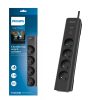 PRZEDŁUŻACZ SIECIOWY PHILIPS LISTWA ZASILAJĄCA PRZEPIĘCIOWA 4 GNIAZDA 2M CZARNY 16A SPN7040BA/60 8 zdj 4895229118324