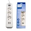 PRZEDŁUŻACZ SIECIOWY PHILIPS LISTWA ZASILAJĄCA PRZEPIĘCIOWA BIAŁA 3 GNIAZDA 2XUSB 2M SPN3032WA/60 6 zdj 4895229136885