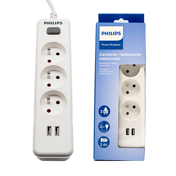 PRZEDŁUŻACZ SIECIOWY PHILIPS LISTWA ZASILAJĄCA PRZEPIĘCIOWA BIAŁA 3 GNIAZDA 2XUSB 2M SPN3032WA/60 1 PRZEDŁUŻACZ SIECIOWY PHILIPS LISTWA ZASILAJĄCA PRZEPIĘCIOWA BIAŁA 3 GNIAZDA 2XUSB 2M SPN3032WA/60
