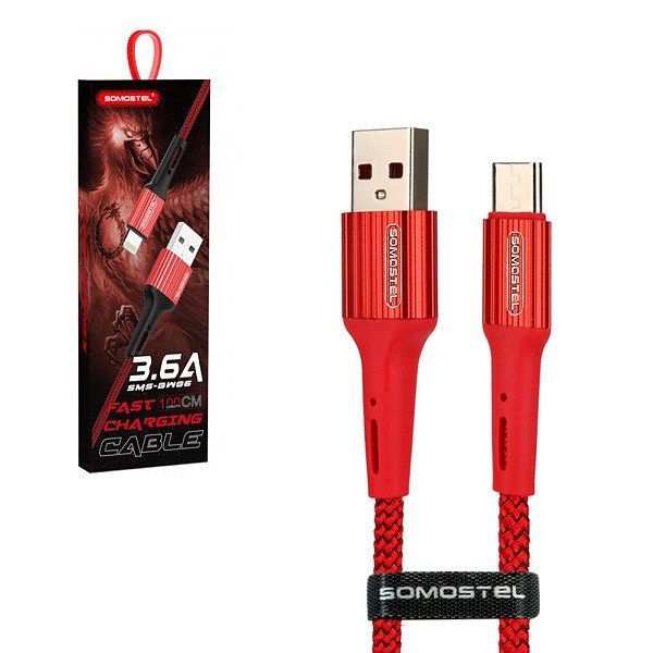 SOMOSTEL KABEL USB MICRO USB 3.6A CZERWONY QC 3.0 1M SMS-BW06 1 SOMOSTEL KABEL USB MICRO USB 3.6A CZERWONY QC 3.0 1M SMS-BW06