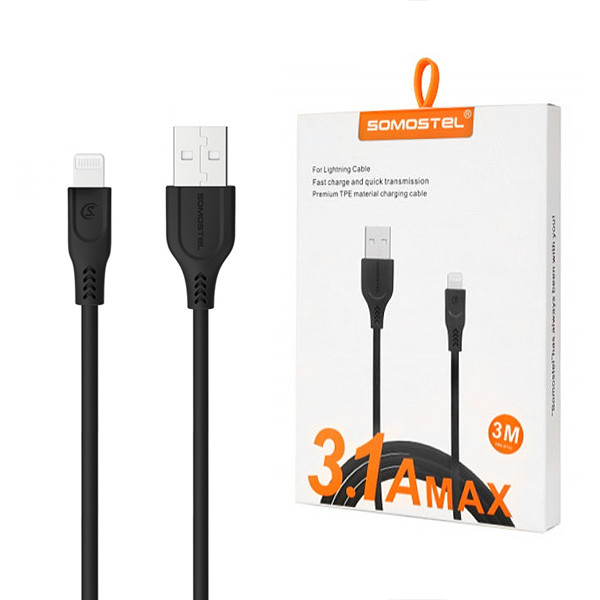 KABEL USB IPHONE 3.1A SOMOSTEL CZARNY 3100mAh QUICK CHARGER QC 3.0 3M POWERLINE SMS-BT03 1 KABEL USB IPHONE 3.1A SOMOSTEL CZARNY 3100mAh QUICK CHARGER QC 3.0 3M POWERLINE SMS-BT03