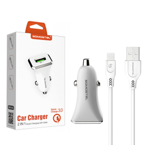 ŁADOWARKA SAMOCHODOWA 3A + KABEL IPHONE BIAŁA SOMOSTEL 3100mA SMS-A43 QUICK CHARGE QC 3.0 1 ŁADOWARKA SAMOCHODOWA 3A + KABEL IPHONE BIAŁA SOMOSTEL 3100mA SMS-A43 QUICK CHARGE QC 3.0