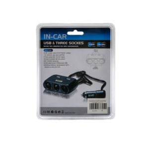ECOBOX ROZGAŁĘZIACZ ROZDZIELACZ GNIAZDA ZAPALNICZKI CAR FIRE 3 GNIAZDA + USB 4.2A CZARNY 120W 5 zdj 5902270733150 2