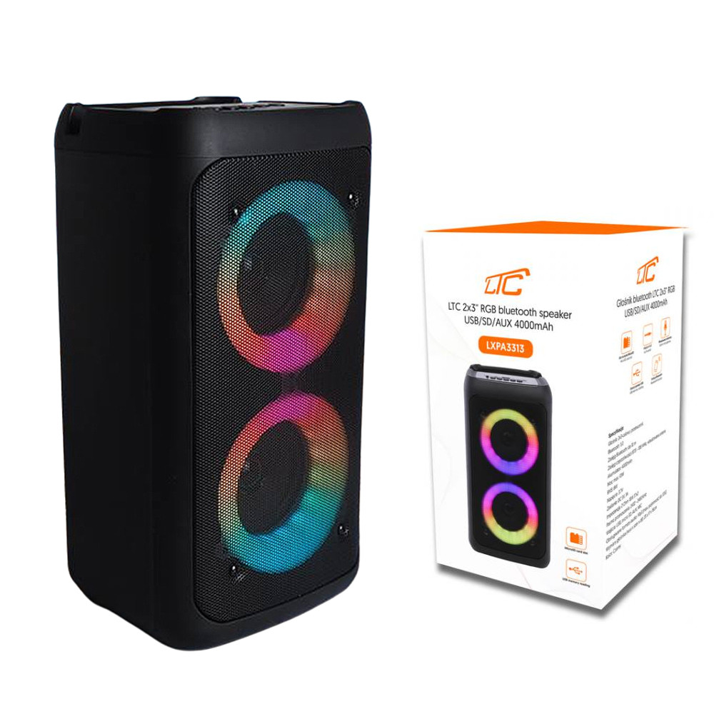 RGB GŁOŚNIK BLUETOOTH LTC 2X3`` USB/SD/AUX 4000MAH LXPA3313 1 RGB GŁOŚNIK BLUETOOTH LTC 2X3`` USB/SD/AUX 4000MAH LXPA3313