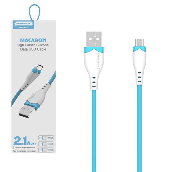 SOMOSTEL KABEL USB MICRO 2.1A NIEBIESKI 2100mAh QUICK CHARGER 1.2M POWERLINE SMS-BP04 MACARON 1 SOMOSTEL KABEL USB MICRO 2.1A NIEBIESKI 2100mAh QUICK CHARGER 1.2M POWERLINE SMS-BP04 MACARON