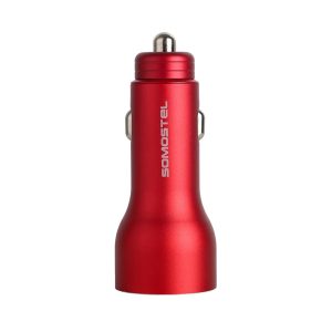 ŁADOWARKA SAMOCHODOWA 5A CZERWONY MIERNIK + KABEL IPHONE SOMOSTEL 30W 2XUSB DUAL SMS-A89 QUICK CHARGE QC 3.0 ALUMINIUM 9 zdj 5904238703373 3