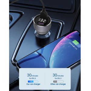 ŁADOWARKA SAMOCHODOWA 5A CZERWONY MIERNIK + KABEL IPHONE SOMOSTEL 30W 2XUSB DUAL SMS-A89 QUICK CHARGE QC 3.0 ALUMINIUM 10 zdj 5904238703373 4