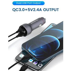 ŁADOWARKA SAMOCHODOWA 5A CZERWONY MIERNIK + KABEL IPHONE SOMOSTEL 30W 2XUSB DUAL SMS-A89 QUICK CHARGE QC 3.0 ALUMINIUM 11 zdj 5904238703373 5