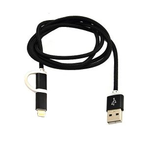 ECONOMY KABEL USB NYLON CZARNY LIGHTNING + MICRO USB 2w1 5 zdj 5904238704851 2