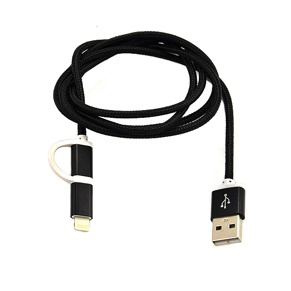 ECONOMY KABEL USB NYLON CZARNY LIGHTNING + MICRO USB 2w1 3 ECONOMY KABEL USB NYLON CZARNY LIGHTNING + MICRO USB 2w1 - obrazek 3