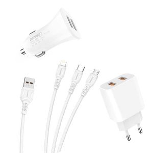 ŁADOWARKA SIECIOWA 2.4A + KABEL USB 3W1 + ŁADOWARKA SAMOCHODOWA 3,1A BIAŁA TRUSTY TR-CH01 6 zdj 5904238706985 1