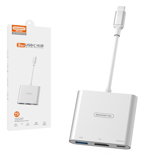 ADAPTER HOST USB-C SOMOSTEL SMS-BZ07 PD 60W 1XTYP-C 1XUSB 1XHDMI DEX HUB 1 ADAPTER HOST USB-C SOMOSTEL SMS-BZ07 PD 60W 1XTYP-C 1XUSB 1XHDMI DEX HUB