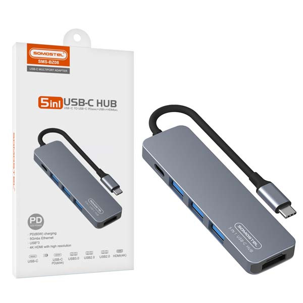 ADAPTER HOST USB SOMOSTEL SMS-BZ08 PD 60W 1XTYP-C 2XUSB 2.0 1XUSB 3.0 1xHDMI DEX HUB 1 ADAPTER HOST USB SOMOSTEL SMS-BZ08 PD 60W 1XTYP-C 2XUSB 2.0 1XUSB 3.0 1xHDMI DEX HUB