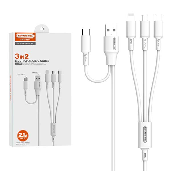 KABEL USB 3W1 SOMOSTEL BIAŁY 2,1A 10W QUICK CHARGER POWERLINE PD SMS-BT14 1 KABEL USB 3W1 SOMOSTEL BIAŁY 2,1A 10W QUICK CHARGER POWERLINE PD SMS-BT14