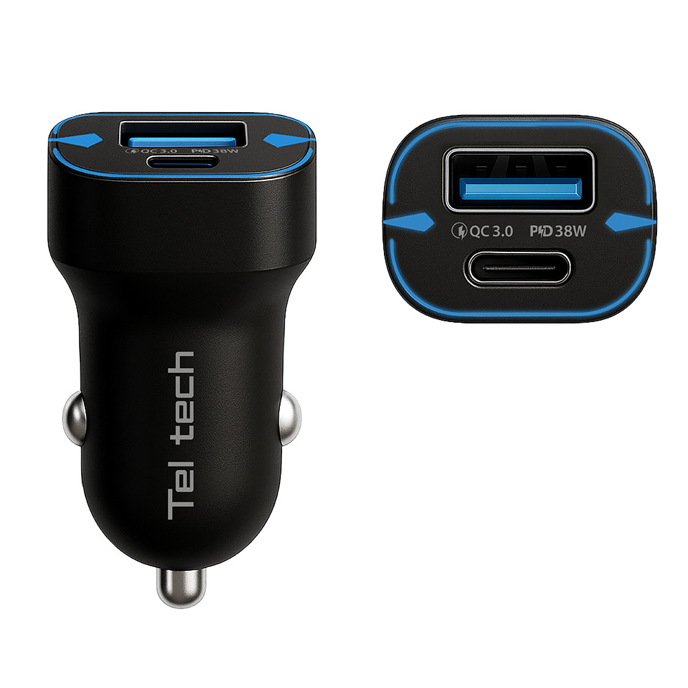 TELTECH ŁADOWARKA SAMOCHODOWA USB+TYP-C QC3.0+PD CZARNA 38W TCC-02 2 TELTECH ŁADOWARKA SAMOCHODOWA USB+TYP-C QC3.0+PD CZARNA 38W TCC-02 - obrazek 2