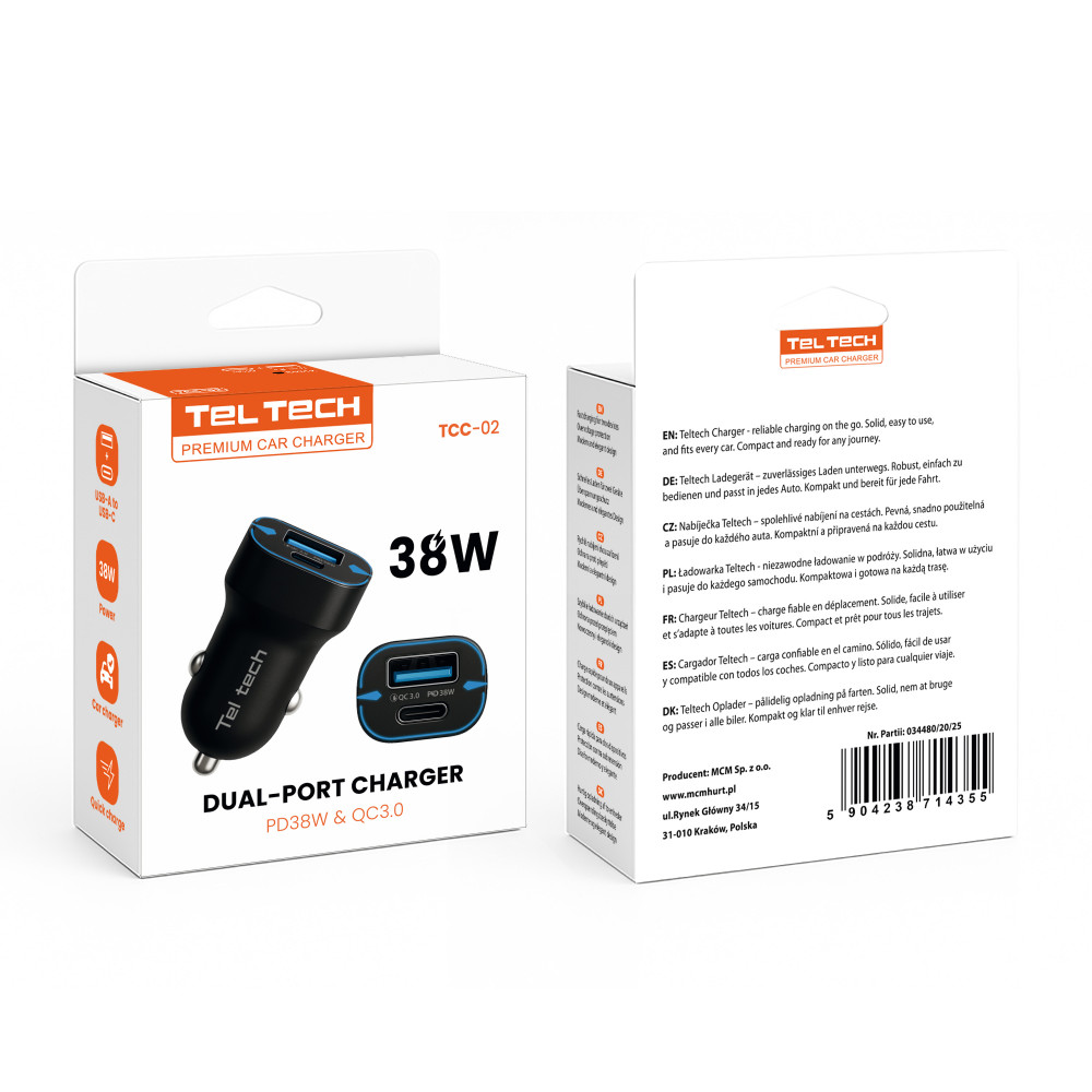 TELTECH ŁADOWARKA SAMOCHODOWA USB+TYP-C QC3.0+PD CZARNA 38W TCC-02 4 TELTECH ŁADOWARKA SAMOCHODOWA USB+TYP-C QC3.0+PD CZARNA 38W TCC-02 - obrazek 4