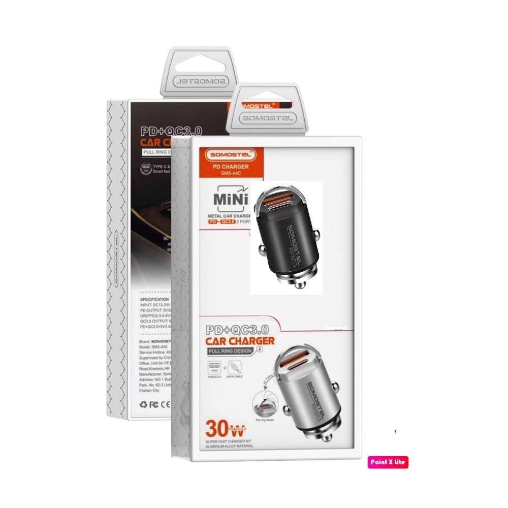 SOMOSTEL ŁADOWARKA SAMOCHODOWA 30W 5A CZARNA SMS-A40B PD+QC3.0 1 SOMOSTEL ŁADOWARKA SAMOCHODOWA 30W 5A CZARNA SMS-A40B PD+QC3.0