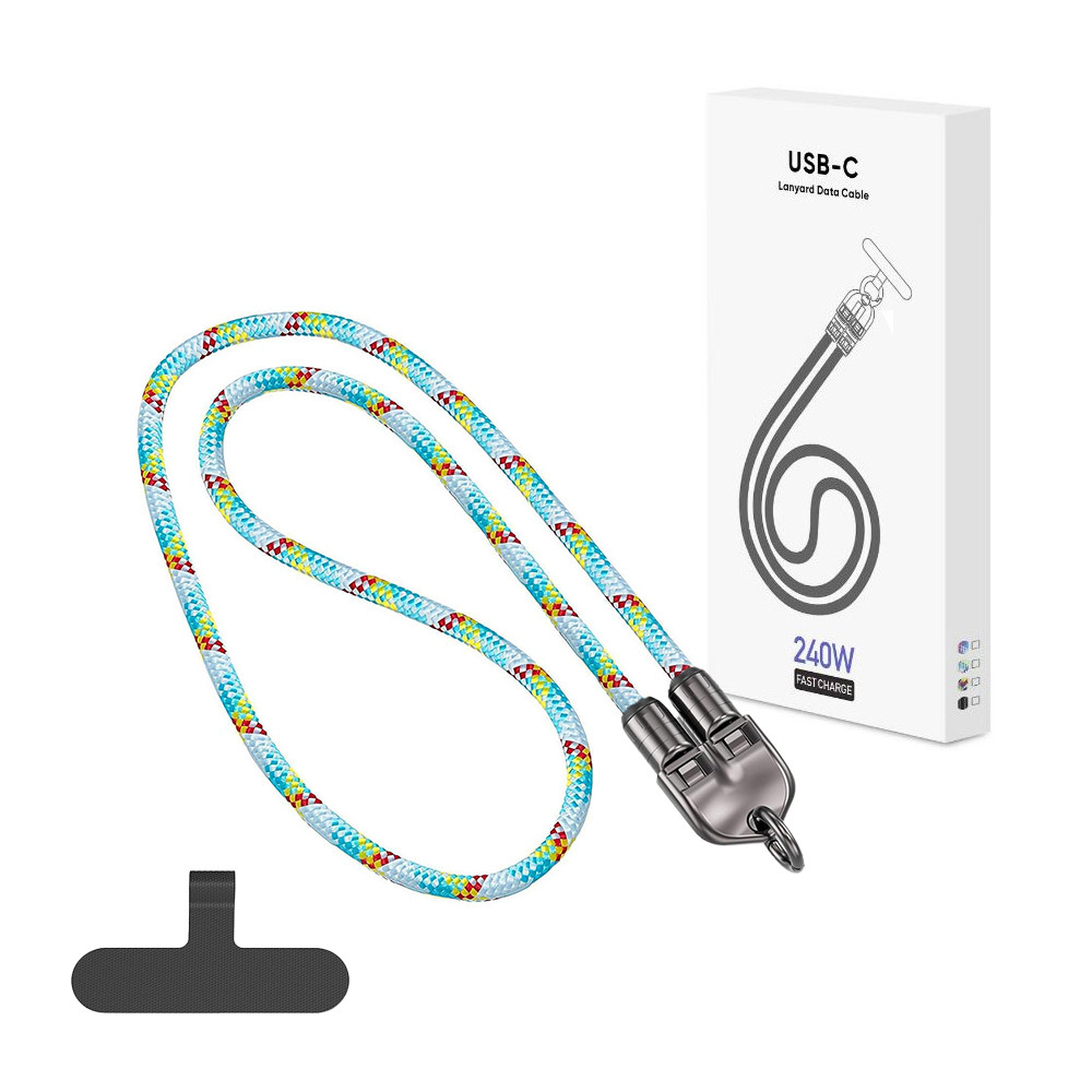 ECOBOX KABEL 240W TYP-C DO TYP-C SMYCZ NA SZYJE TĘCZA BIAŁA 1 ECOBOX KABEL 240W TYP-C DO TYP-C SMYCZ NA SZYJE TĘCZA BIAŁA