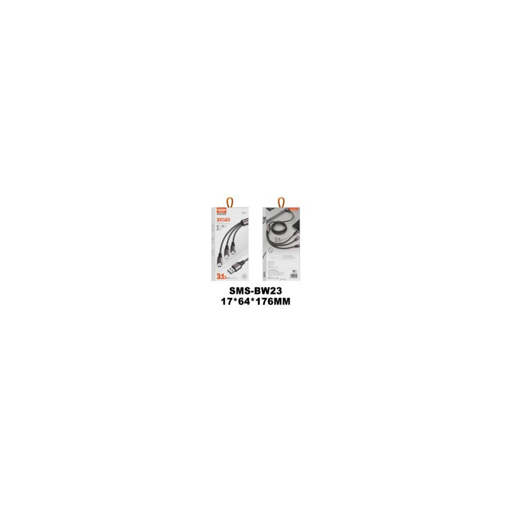 KABEL USB 3W1 SOMOSTEL CZARNY 3,1A QUICK CHARGER SMS-BW23 1 KABEL USB 3W1 SOMOSTEL CZARNY 3,1A QUICK CHARGER SMS-BW23