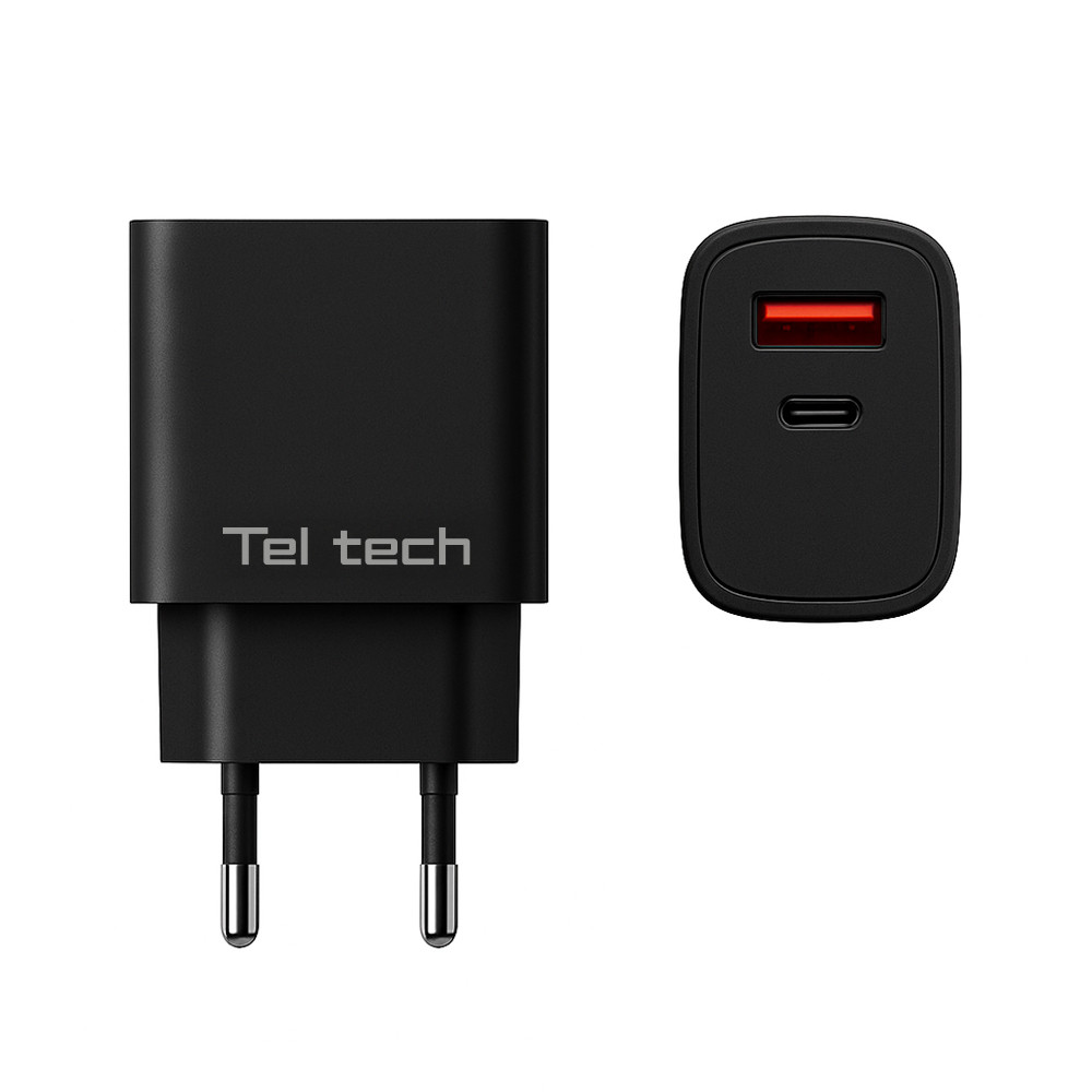 TELTECH ŁADOWARKA SIECIOWA 25W USB+TYP-C + KABEL TYP-C/TYP-C PD CZARNY TCH-02 2 TELTECH ŁADOWARKA SIECIOWA 25W USB+TYP-C + KABEL TYP-C/TYP-C PD CZARNY TCH-02 - obrazek 2