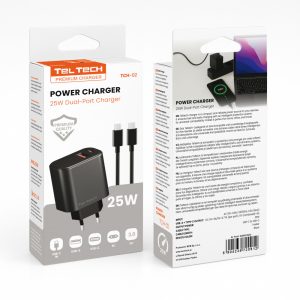 TELTECH ŁADOWARKA SIECIOWA 25W USB+TYP-C + KABEL TYP-C/TYP-C PD CZARNY TCH-02 7 zdj 5904238720912 3