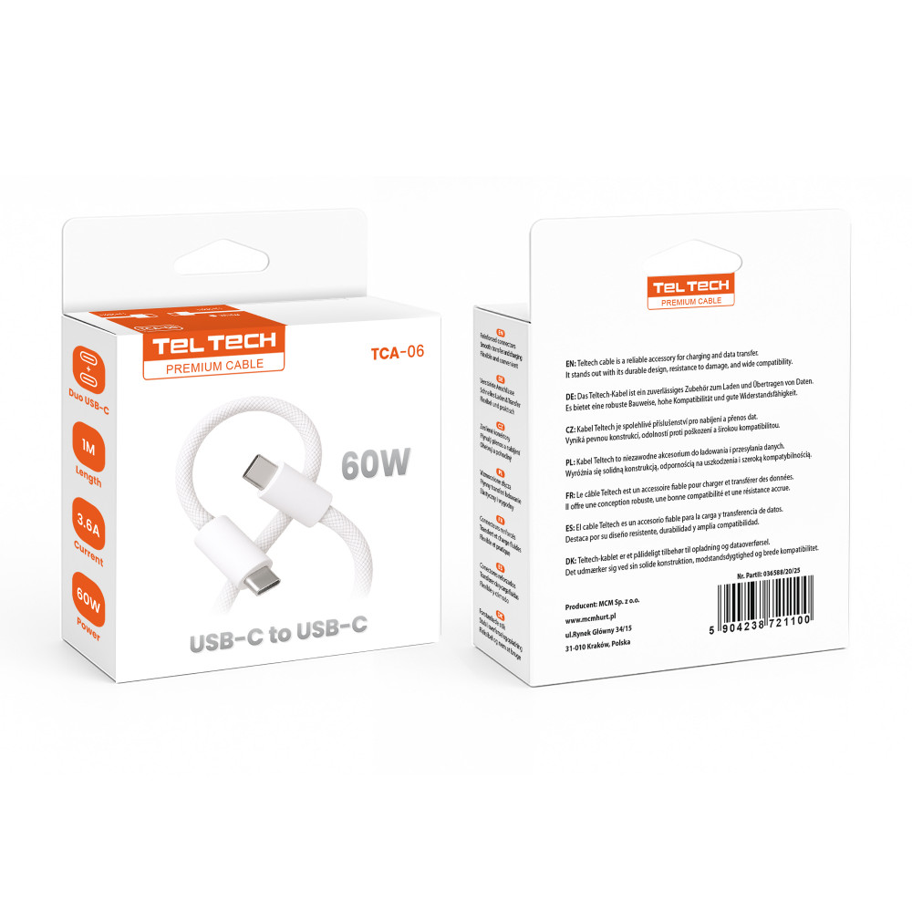 TELTECH KABEL USB PD TYP-C DO TYP-C PD 60W BIAŁY OPLOT 1M TCA-06 4 TELTECH KABEL USB PD TYP-C DO TYP-C PD 60W BIAŁY OPLOT 1M TCA-06 - obrazek 4