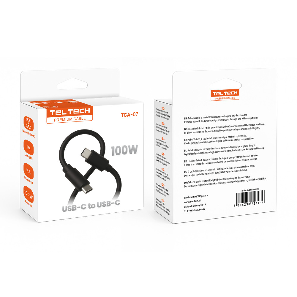 TELTECH KABEL USB PD TYP-C DO TYP-C 5A 100W E-MARKER CZARNY 1M TCA-07 4 TELTECH KABEL USB PD TYP-C DO TYP-C 5A 100W E-MARKER CZARNY 1M TCA-07 - obrazek 4