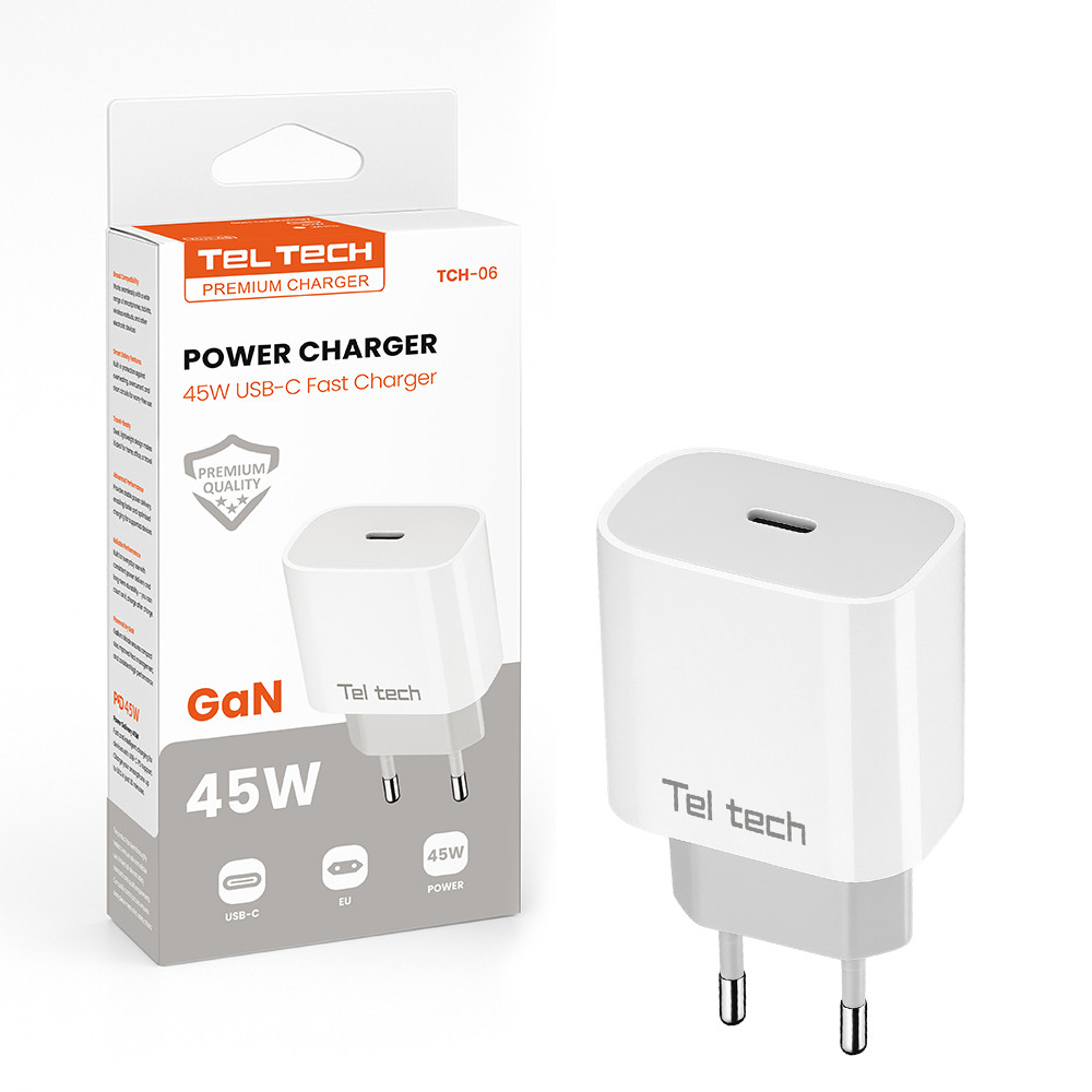 TELTECH ŁADOWARKA SIECIOWA GAN 45W BIAŁY TYP-C TCH-06 VIE 1 TELTECH ŁADOWARKA SIECIOWA GAN 45W BIAŁY TYP-C TCH-06 VIE