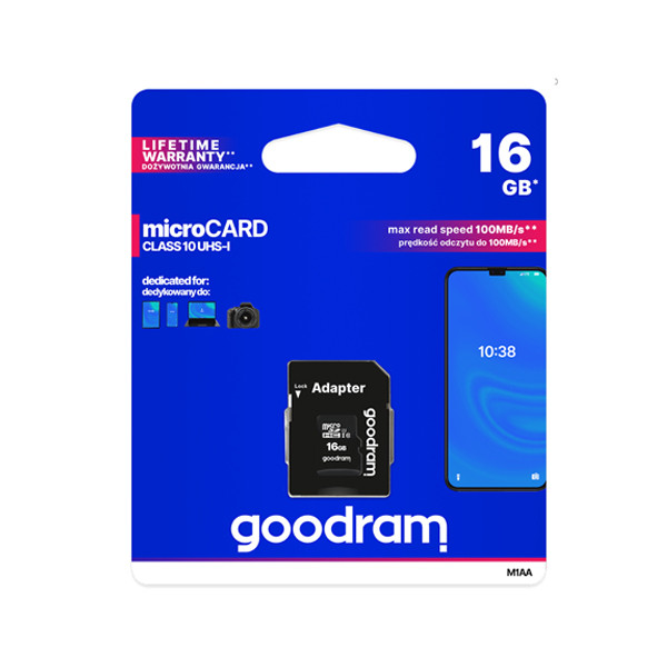 KARTA PAMIĘCI MICROSD 16GB UHS-I GOODRAM Z ADAPTEREM TGD-M1AA0160R12 1 KARTA PAMIĘCI MICROSD 16GB UHS-I GOODRAM Z ADAPTEREM TGD-M1AA0160R12