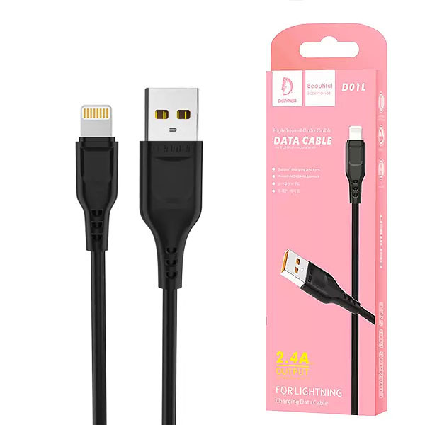 KABEL USB IPHONE DENMEN CZARNY 2.4A 1M D01L 1 KABEL USB IPHONE DENMEN CZARNY 2.4A 1M D01L