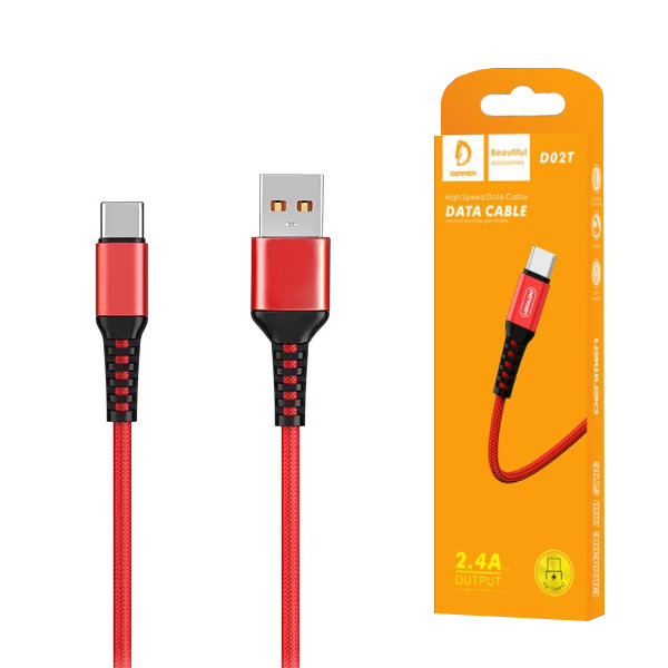 KABEL USB WZMACNIANY OPLOT TYP-C DENMEN CZERWONY 1M D02T 1 KABEL USB WZMACNIANY OPLOT TYP-C DENMEN CZERWONY 1M D02T
