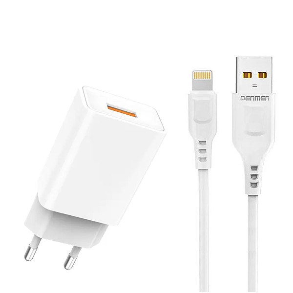 ŁADOWARKA SIECIOWA 2.4A + KABEL USB IPHONE BIAŁA DENMEN 2400mA DC01 12W 2 ŁADOWARKA SIECIOWA 2.4A + KABEL USB IPHONE BIAŁA DENMEN 2400mA DC01 12W - obrazek 2