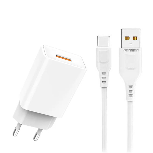 ŁADOWARKA SIECIOWA 2.4A + KABEL TYP-C USB BIAŁA DENMEN 2400mA DC01 12W 2 ŁADOWARKA SIECIOWA 2.4A + KABEL TYP-C USB BIAŁA DENMEN 2400mA DC01 12W - obrazek 2
