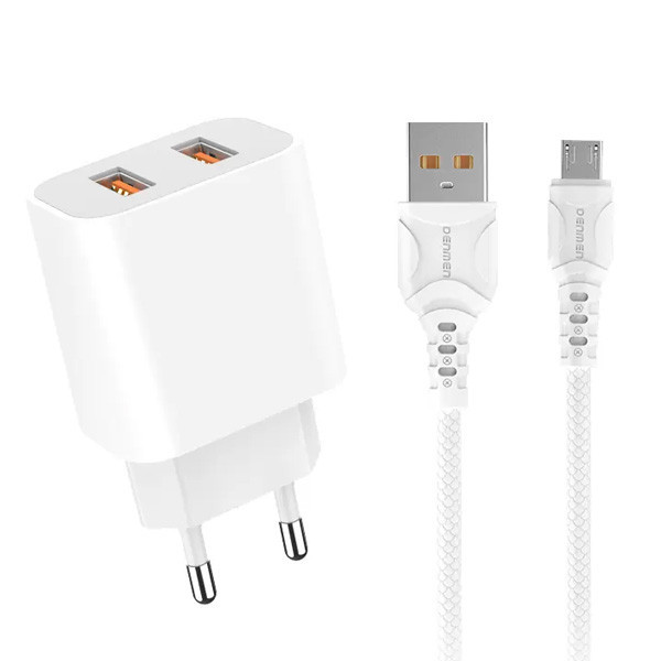 ŁADOWARKA SIECIOWA 2.4A + KABEL USB IPHONE BIAŁA DENMEN 2XUSB 2400mA DC05 12W 2 ŁADOWARKA SIECIOWA 2.4A + KABEL USB IPHONE BIAŁA DENMEN 2XUSB 2400mA DC05 12W - obrazek 2