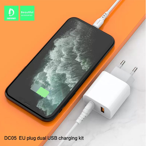 ŁADOWARKA SIECIOWA 2.4A + KABEL USB IPHONE BIAŁA DENMEN 2XUSB 2400mA DC05 12W 5 ŁADOWARKA SIECIOWA 2.4A + KABEL USB IPHONE BIAŁA DENMEN 2XUSB 2400mA DC05 12W - obrazek 5