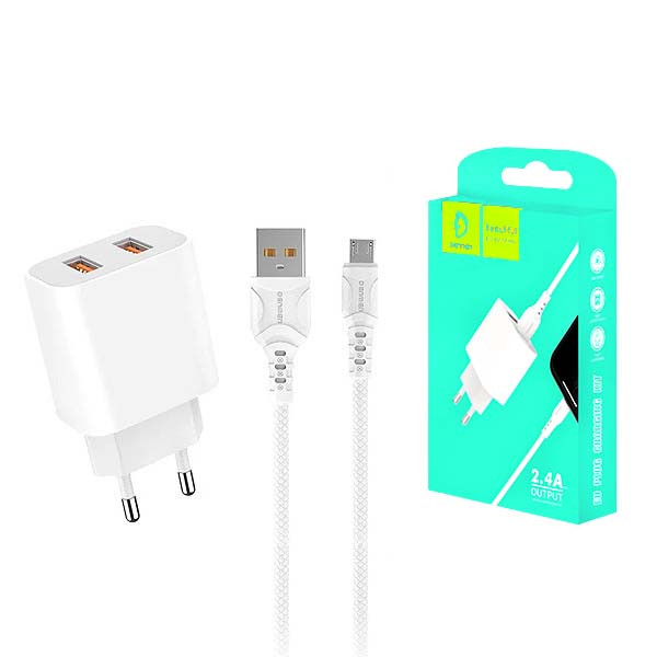 ŁADOWARKA SIECIOWA 2.4A + KABEL USB IPHONE BIAŁA DENMEN 2XUSB 2400mA DC05 12W 1 ŁADOWARKA SIECIOWA 2.4A + KABEL USB IPHONE BIAŁA DENMEN 2XUSB 2400mA DC05 12W