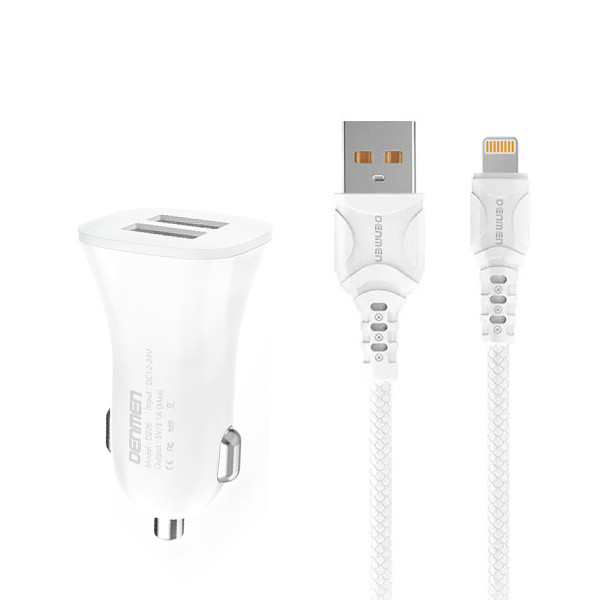 ŁADOWARKA SAMOCHODOWA 3A + KABEL IPHONE BIAŁA DENMEN 3100mA DUAL FAST CHARGING 2XUSB DZ06L 15W 2 ŁADOWARKA SAMOCHODOWA 3A + KABEL IPHONE BIAŁA DENMEN 3100mA DUAL FAST CHARGING 2XUSB DZ06L 15W - obrazek 2