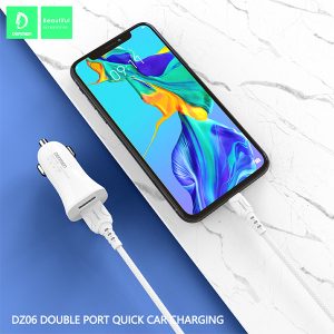 ŁADOWARKA SAMOCHODOWA 3A + KABEL IPHONE BIAŁA DENMEN 3100mA DUAL FAST CHARGING 2XUSB DZ06L 15W 10 zdj 6973224872057 4