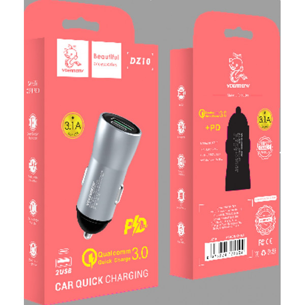 ŁADOWARKA SAMOCHODOWA 18W 3A CZARNA DENMEN 3100mA DUAL USB+PD QC3.0 DZ10 1 ŁADOWARKA SAMOCHODOWA 18W 3A CZARNA DENMEN 3100mA DUAL USB+PD QC3.0 DZ10