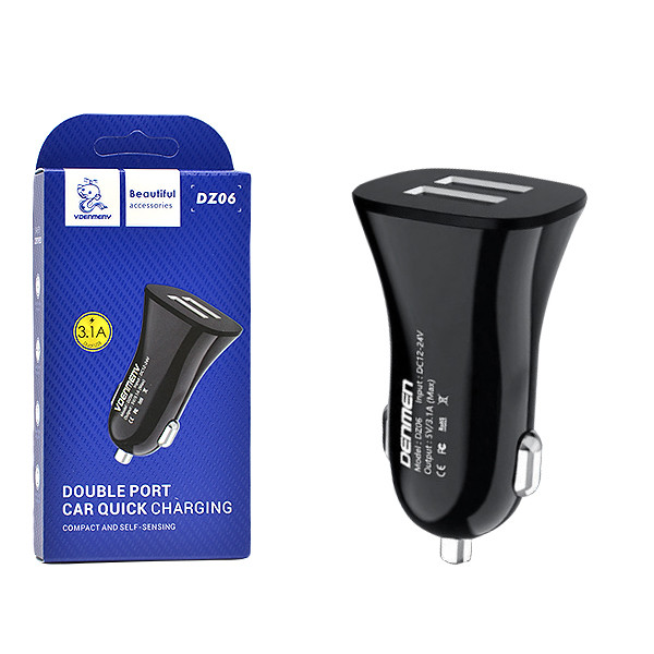 ŁADOWARKA SAMOCHODOWA 3A CZARNA DENMEN 3100mA DUAL FAST CHARGING DZ06 2XUSB 15W 1 ŁADOWARKA SAMOCHODOWA 3A CZARNA DENMEN 3100mA DUAL FAST CHARGING DZ06 2XUSB 15W