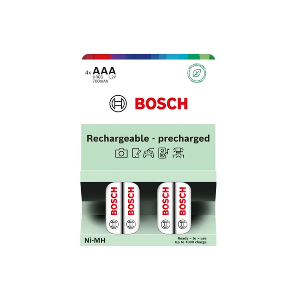 AKUMULATOR WSTĘPNIE NAŁADOWANY BOSCH 4SZT AAA HR03B4P700/00 700mAh 1 AKUMULATOR WSTĘPNIE NAŁADOWANY BOSCH 4SZT AAA HR03B4P700/00 700mAh