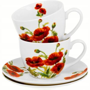 Maki DWIE Porcelanowe Filiżanki 270 ml do KAWY HERBATY - Flower Classic POPPIES 5 maki 03 01