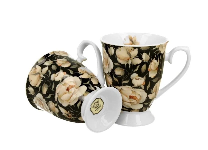 Zestaw dwóch kubków czara róża 2 kubki porcelanowe royal, ENGLISH ROSES BLACK 300 ml, DUO Gift 1 Zestaw dwóch kubków czara róża 2 kubki porcelanowe royal, ENGLISH ROSES BLACK 300 ml, DUO Gift